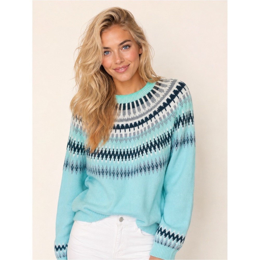 Loft Mint Fair Isle Sweater Scandinavian Coastal Quiet Luxury Parisian Nordic XL